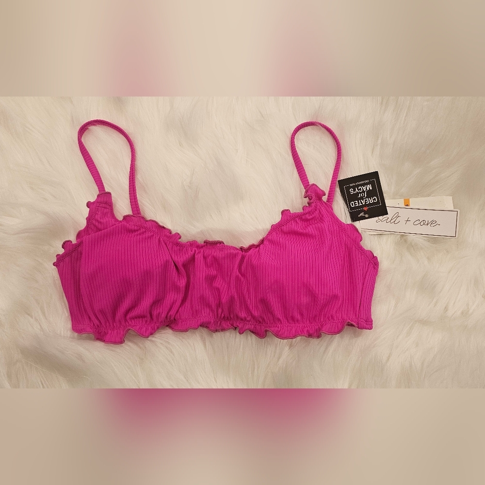 Salt + Cove Juniors' Ruffle-Trim Bralette Bikini Top, Pink, Small - Picture 3 of 6
